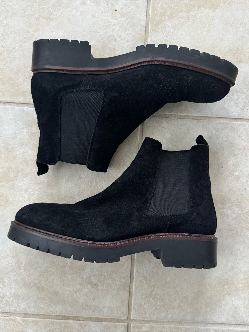 Enzo Tesoti Chunky Chelsea Ankle Boots 8.5 9 Spain Black Suede Lug Sole EU 39